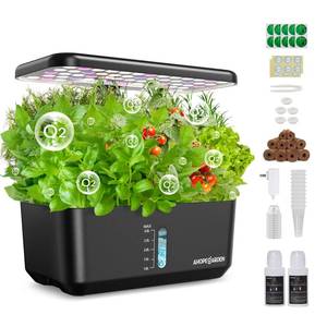 Ahopegarden Indoor Hydroponics Growing System: 10-Pod Smart Garden with Automated LED Light and Efficient Pump for Growing Herbs, Lettuce, Tomatoes - Hydroponic Planter for Home