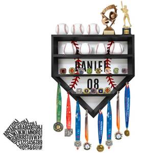 lot 1223 image: Montex Baseball Display Case, Baseball Holder Display Case, Wooden Baseball Ring Holder, Wall Mount Baseball Display Cases for Balls, Medals and Name Tags (Black)