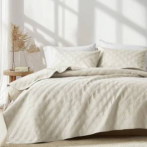 lot 1262 image: inron FullQueen Size Quilt Set,Lightweight Cream Microfiber Ultrasonic Coverlet,Breathable Soft Bedspread with Modern Geometric Pattern,Thin Bedding for All Seasons (1 Quilt,2 Pillow Shams)