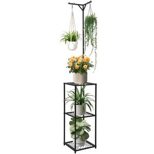 lot 1269 image: CZWL&HG 3 Tier Hanging Plant Stand IndoorOutdoor - 67 Tall Metal Plant Shelf for 5 Potted Flowers, Square Corner Plant Stand with Durable Steel Frame for Living Room, Patio & Garden
