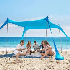 lot 1288 image: AMMSUN Beach Tent Portable Sun Shelter,9X 9ft Beach Canopy Easy Setup, 9X9Lycra Sun Shelter UPF50 Protection 4 Sand Bags 4 Aluminum Poles with Sand Shovel for Family Beach Camping Outdoor Blue