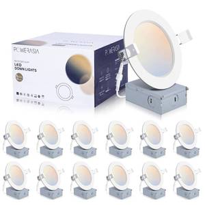 lot 1293 image: POWERASIA 12 Pack 4 Inch Ultra-Thin LED Recessed Ceiling Light with Junction Box, 5CCT Dimmable 2700K3000K4000K5000K6000K, 9W 850lm Can Killer Downlight-ETL and Energy Star Certified
