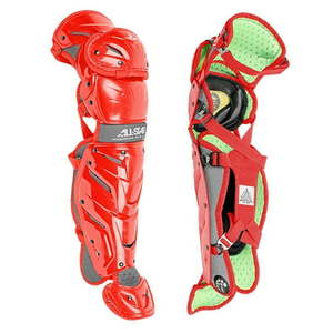 lot 1298 image: All Star Youth S7 Axis Baseball Catchers Leg Guards (9-12) Scarlet