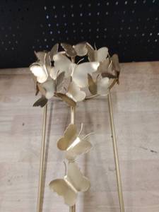 lot 1302 image: Gold plant pot stand with gold butterflies approximately 20 in tall by 9 in round