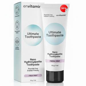 lot 2404 image: envitamin Fluoride Free Nano Hydroxyapatite Ultimate Toothpaste for Remineralizing Enamel & Sensitive Relief, Whitening, Antiplaque, SLS Free, Fresh Mint, 4 oz (1 Tube, Fresh Mint)