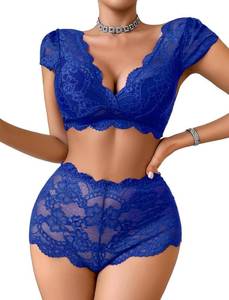 lot 2409 image: Avidlove Sexy Push Up Floral Lace Sheer Lingerie Set for Women Bra and Panty 2 Piece Blue S