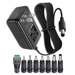 lot 2414 image: 12V 2A 1A Power Supply AC Adapter with 8 Tips, Regulated 12 Volts 2000mA Replacement Charger Cord Cable for LED Strip Light, CCTV Camera, BT Speaker, GPS, Webcam, Router, DC 12V Converter (6ft)