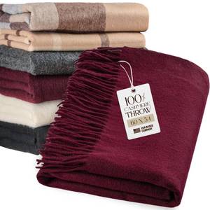 lot 2417 image: Velanio Cashmere 100% Cashmere Throw Blanket with Fringe 60 x 54 Inch Super Soft Warm for Home, Travel Sofa Bed (Wine)