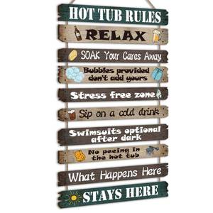 lot 2433 image: Tatuo Hot Tub Pool Patio Rules Signs Gifts Wood Funny Rules Signs Decorative Outdoor Regulations Plaque Wall Bath for Bathroom Pool Backyard Outdoor Wall Art Accessories(Modern)