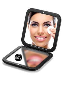 lot 2437 image: OMIRO Folding Compact Mirror, 1X30X Magnification 3��� Pocket Size Square Hand Mirror for Travel Makeup (Black)