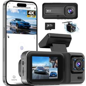lot 2456 image: 3 Channel 4K Dash Cam with 5GHz WiFi & APP Control, 4K1080P1440P Dash Cam Front and Rear Inside with 64GB Card, Dash Camera for Cars with Night Vision, Loop Recording, G-Sensor, 24H Parking Mode
