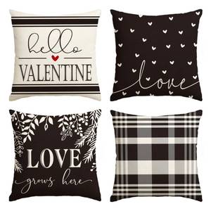 lot 2460 image: AVOIN colorlife Valentines Day Black and White Love Throw Pillow Covers, 18 x 18 Inch Hello Valentine Plaid Wedding Cushion Case Decoration for Sofa Couch Set of 4