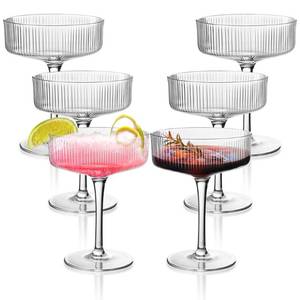 lot 3648 image: Montex 6 Pcs Ribbed Coupe Glasses, 10 oz Martini Glasses, Classic Vintage Cocktail Galssware, Pefect for Cocktail, Champagne and Gift
