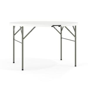lot 3653 image: Flash Furniture Freeman 4-Foot Round Bi-Fold Granite White Plastic Banquet and Event Folding Table with Carrying Handle