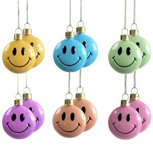 lot 4168 image: VGEUNA Painted Glass Smiley Face Christmas Ornaments Mini Decorative Hanging Ornaments for Birthday Party Christmas Set of 12