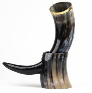 lot 4193 image: Viking Drinking Horn with Stand �� Authentic & Food Safe Cup �� No Leaks Drinking Beer Mug Rustic Vintage Home Decor Gifts