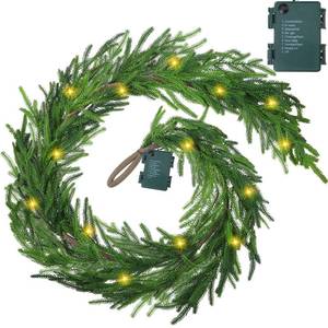 lot 4200 image: Wavyknot Real Touch Norfolk Pine Garland Faux Christmas Garland Pre Lit Artificial Pine Greenery Garlands with Warm White LED Lights for Xmas Holiday Wedding Party Outdoor Decorations (1 Pcs,6 Feet)