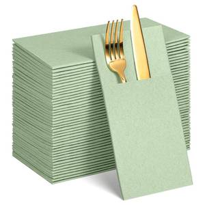 lot 4202 image: 60 Pcs Sage Green Linen-Feel Paper Napkins with Built-in Flatware Pocket, Pocket Linen Napkins Prefolded Cloth Like Paper Napkins Bulk for Silverware Wedding Baby Shower Birthday Bridal Party