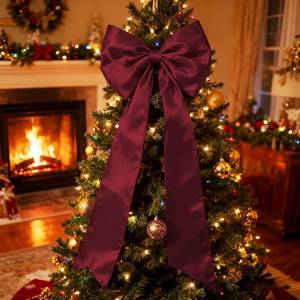 lot 4204 image: 16 x 42 Inches Extra Large Christmas Satin Bows Christmas Tree Topper Decorations Xmas Tree Toppers Bows��Bows for Home Wreath Wall Backdrop Birthday Wedding Party Decorations(Deep Red)