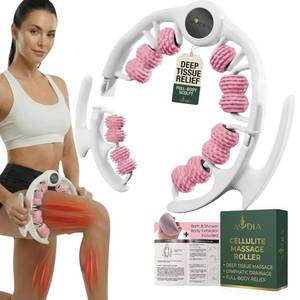 lot 4221 image: Cellulite Massage Roller, Fascia Blaster, Lymphatic Drainage Massager, Relieve Muscle Soreness, Body Sculpting Tool with Detachable Handles for Thighs, Legs, Buttocks, Gift Exfoliating Brush (Pink)