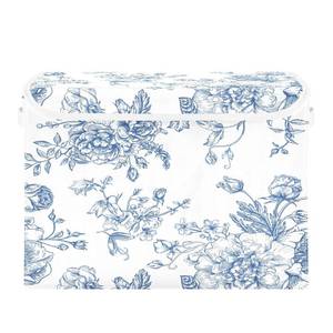 lot 4225 image: susiyo Bouquet Of Blue Flowers Floral Storage Bin Large Collapsible Storage Box Stackable design Fabric Storage Bins with Lids Decorative Multi-Color Foldable Organizing Baskets For Closet, Utility Ro