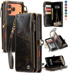 lot 4229 image: Defencase for iPhone 17 Pro Max Case Wallet with RFID Blocking Card Holder for Women and Men, Fashion PU Leather Magnetic Snap Flip Zipper Strap Wallet Phone Case for iPhone 17 Pro Max 6.9, Coffee