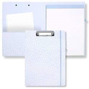 lot 4245 image: Steel Mill & Co Cute Clipboard Folio with Refillable Lined Notepad and Interior Storage Pocket, Polka Dot Padfolio for Work, Light Blue Dots