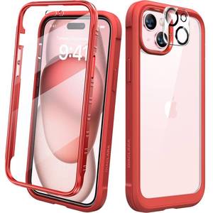 lot 4247 image: Diaclara Designed for iPhone 15 Case, Full Body Rugged Case with Built-in Touch Sensitive Anti-Scratch Screen Protector, with Camera Lens Protector for iPhone 15 6.1 (Red)