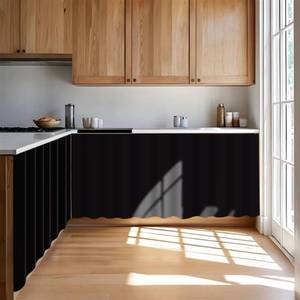 lot 4254 image: Wokuaile Under Sink Curtain for Closet, Privacy Short Cabinet Curtain Self Stick Adhesive Desk Skirt for Kitchen Classroom, Black, 55 W x 32 L