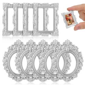 lot 4261 image: PRETYZOOM 12pcs Mini Frames Old DIY Miniature Hotel Home Rustic Poster Textured Oval Ornament Jewelry Props Vintage for Embossed Shop Small Hanging Wall Silver Frame Party Ornate Antique