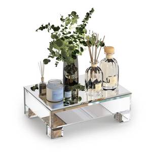 lot 4262 image: Uniglam Mirrored Risers for Display, Tabletop Display Stand, Mirrored Perfume Tray for Vanity, Silver Soap Stand, Pedestal Stand, Glass Risers for Countertop, 8.6��W x 6��D x 3��H