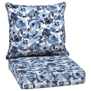 lot 5375 image: ARDEN Outdoor Deep Seat Cushion Set  24 x 24  Water Repellant  Fade Resistant  Deep Seat Bottom & Back Cushion  Blue Garden Floral