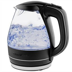 lot 5379 image: OVENTE Glass Electric Kettle Hot Water Boiler 1.5 Liter Borosilicate Glass Fast Boiling Countertop Heater - BPA Free Auto Shut Off Instant Water Heater Kettle for Coffee & Tea Maker - Black KG83B