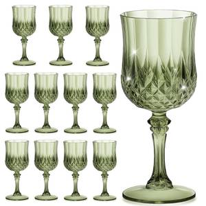 lot 5407 image: HTTBEIZI 7OZ Plastic Wine Glasses, Disposable Goblets Drinking Glasses Crystal Vintage Water Cups Unbreakable Champagne for Valentine��s Day, Wedding, Parties (12, Light Green)