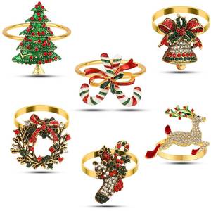 lot 6017 image: KPOSIYA Christmas Napkin Rings Set of 6pcs, Gold Metal Napkin Ring Holder Bluk for Xmas Party Favor Holiday Winter Dinner Table Decoration