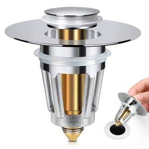 lot 6024 image: Universal Bathroom Sink Stopper, for 1.1-1.5 Inch Bullet Core Push Type Basin Pop Up Drain Filter, Bathtub Converter Sink Drain Strainer Plug No Overflow with Basket Hair Catcher