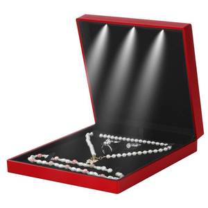lot 6032 image: LETURE Large Velvet Jewelry Set Gift Box, Necklace Box With LED Light, Elegant Velvet Gift Box For Bracelet Necklace Earring Ring (Red)