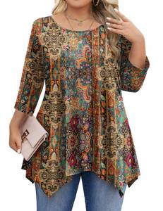 lot 6051 image: INVOLAND Plus Size Tops for Women 34 Sleeve Shirts Tunic Tops to Wear with Leggings Loose Fit Summer Fall Clothes size 2x