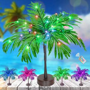lot 6052 image: 18 Color Changing Lighted Palm Tree Table Decor, 23 in Tropical Artificial Palm Tree Lights Branches Battery USB Powered, LED Table Centerpiece for Luau Summer Hawaiian Party Home