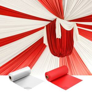 lot 6055 image: Moukeren 40 x 100 Circus Tablecloth Roll Plastic Tablecloth Disposable DIY Carnival Tent Party Supplies for Big Top Tent Backdrop Curtains Ceiling Wall Drapes(White, Red,2 Roll)