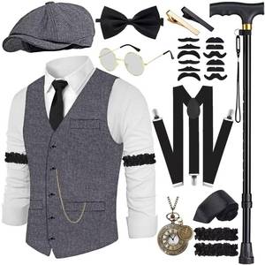 lot 6057 image: VillbeCoser 1920s Mens Costume Roaring 20s Costumes Accessories Set 1920s Vest Suspenders Hat Pocket Watch Tie (LightGrey-L)