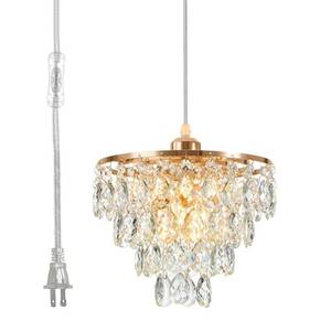 lot 6058 image: D9.8 Inch Crystal Hanging Lamp Plug in Pendant Light with 16.4ft Cord Hanging Lights with Plug in Cord Mini Chandelier for Bedroom Kitchen Island Nursery Room Dining Room Living Room, E26 (Gold)