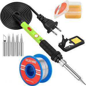 lot 6066 image: Soldering Iron Kit, 60W Soldering Iron with 5pc Interchangeable Tips, 10-in-1 Adjustable Temperature Solder Welding Tools, Fast Heating, Electronic Repair, 110V, Green
