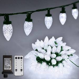 lot 6071 image: ZAIYW C9 Christmas String Lights 66ft 100 LED Strawberry Lights UL Plug C9 String Lights Green Wire Waterproof for Outdoor Roof Eaves Garden Yard Xmas Decor (Cool White)