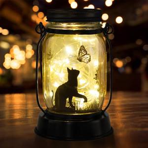 lot 6083 image: Cat Lover Gifts for MomGrandmaWomenSister Cat Butterfly Solar Light Gifts Mother Day Gift Solar Lanterns Outdoor Waterproof Fairy Lights Led Mason Jar Hanging Cat Lamps Decor for Garden Yard Patio