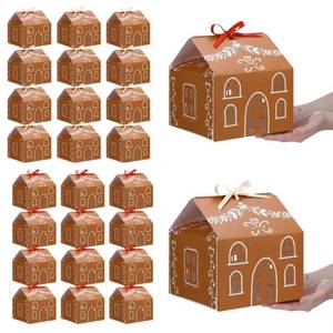 lot 6085 image: Gueevin 24 Pcs Large Christmas Gingerbread House Gift Boxes Xmas Cookie Packaging with 12 White & 12 Red Ribbons for Festive Holiday Treats & Party Favors(8.3 x 8.3 x 8.5 in)