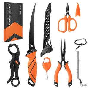 lot 6086 image: KastKing SteelStream 6pc Fishing Tool Kit - Corrosion Resistant Fishing Pliers with Lanyard, Fillet Knife, Floating Fish Lip Gripper, Fishing Braid Scissors, Tool Retractor, Fishing Gifts for Men