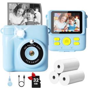 lot 6088 image: GKTZ Kids Camera Instant Print - 2.4 Eye-Care Digital Video Camera for Toddlers & Kids Ages 3-12, with 3 Rolls Paper & 32GB SD Card, 1080P, 18 Frames, Birthday for Boys Girls