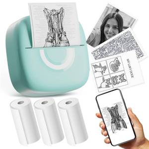 lot 6090 image: Cabaro Mini Printer Sticker Thermal Printer with 3 Rolls Paper, Bluetooth Portable Phone Print Pods,Study Sticker Maker for Pictures, Photos, Journals, DIY, Compatible with Phone & Tablet