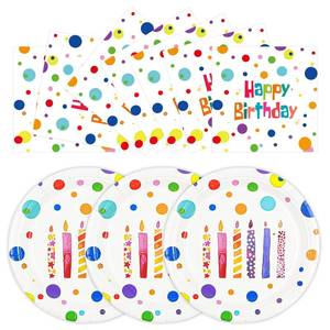 lot 6104 image: HFBOBP 50PCS Happy Birthday Plates and Napkins, 7inch Colorful Dots Birthday Cake Dessert Plates Disposable Paper Dinnerware Set for Birthdays Party Supplies Decorations (Birthdays Candle, 7 Inch)